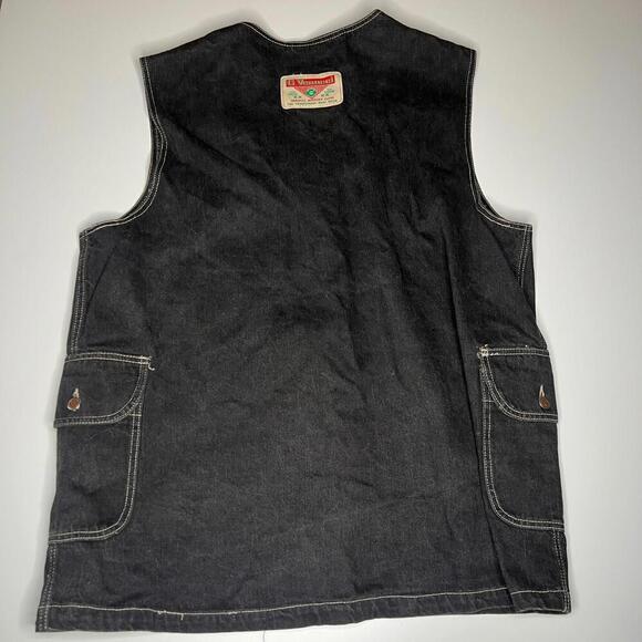 Vintage Gino Venucci Denim Work Vest Black L-XL Utility Western XXX Heavy Stitch - Picture 7 of 14